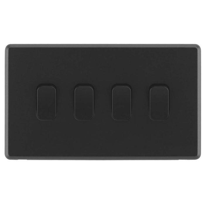 Arlec Light Switch 10A 4 Gang 2 Way Matt Black Slim Rounded Clip On Faceplate - Image 2