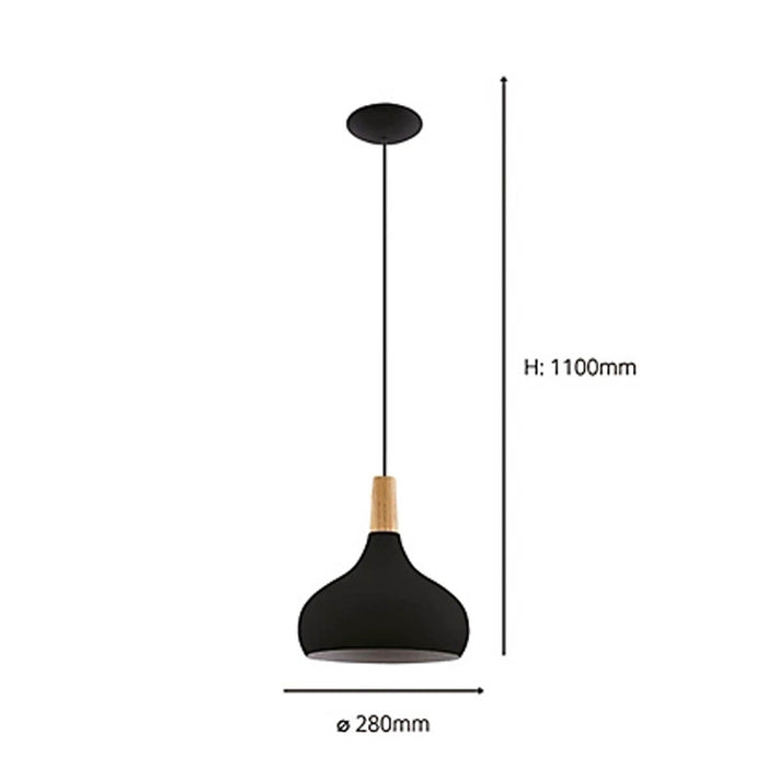 Pendant Ceiling Light Black Wood Single Modern Stylish Adjustable Drop 28cm - Image 4