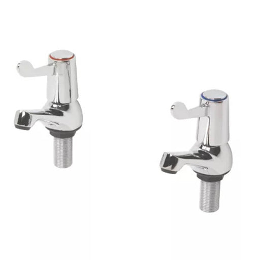 Bathroom Basin Taps Pair Twin Pillar Lever 1/4 Turn Chrome Plated Deck-Mounted - Image 1