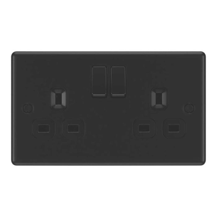 Switched Socket Double 13A 2-Gang SP Matt Black With Black Inserts 5 Pack - Image 2