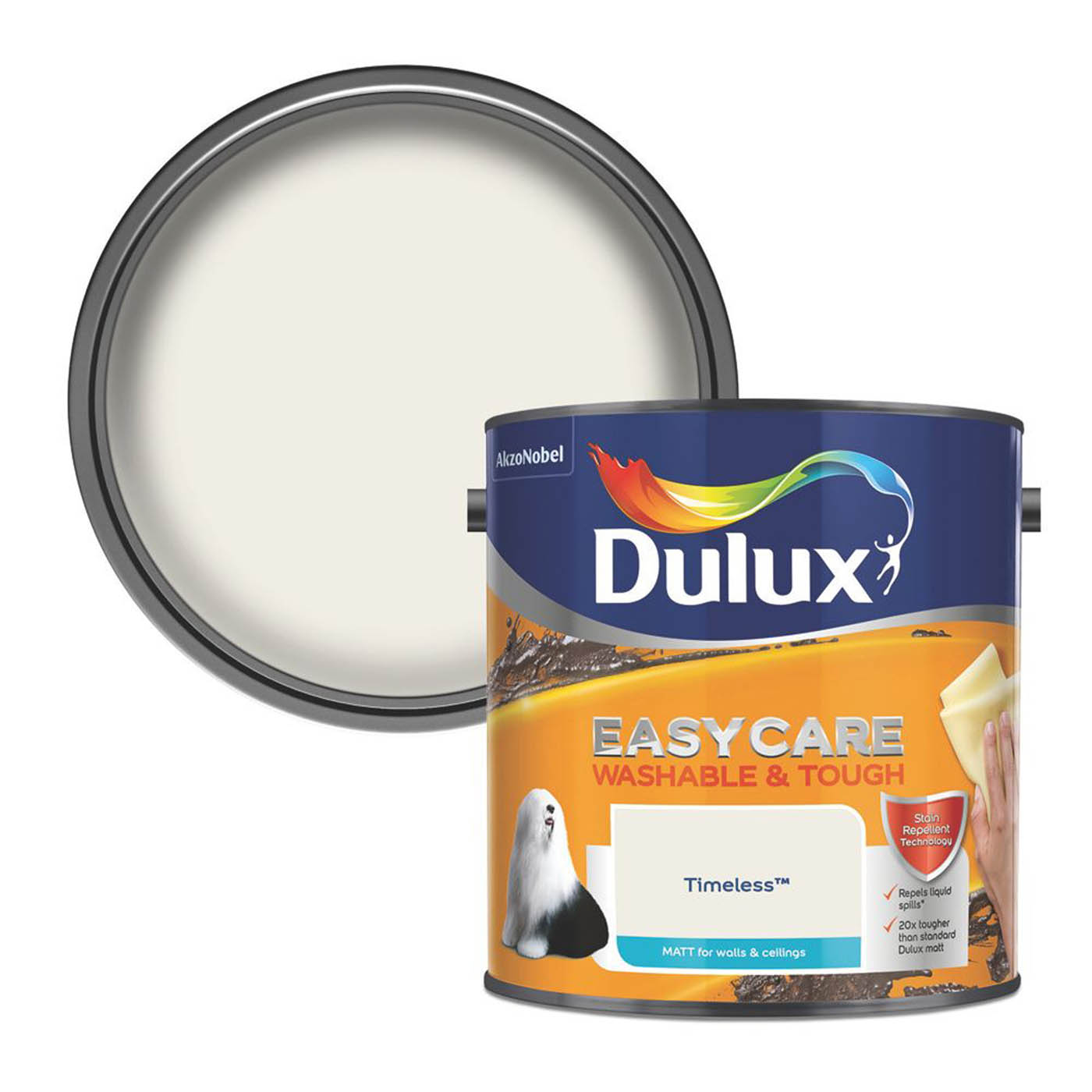 Dulux Emulsion Paint Timeless Matt Washable And Tough Indoor Walls Ceilings 2.5L - Image 1