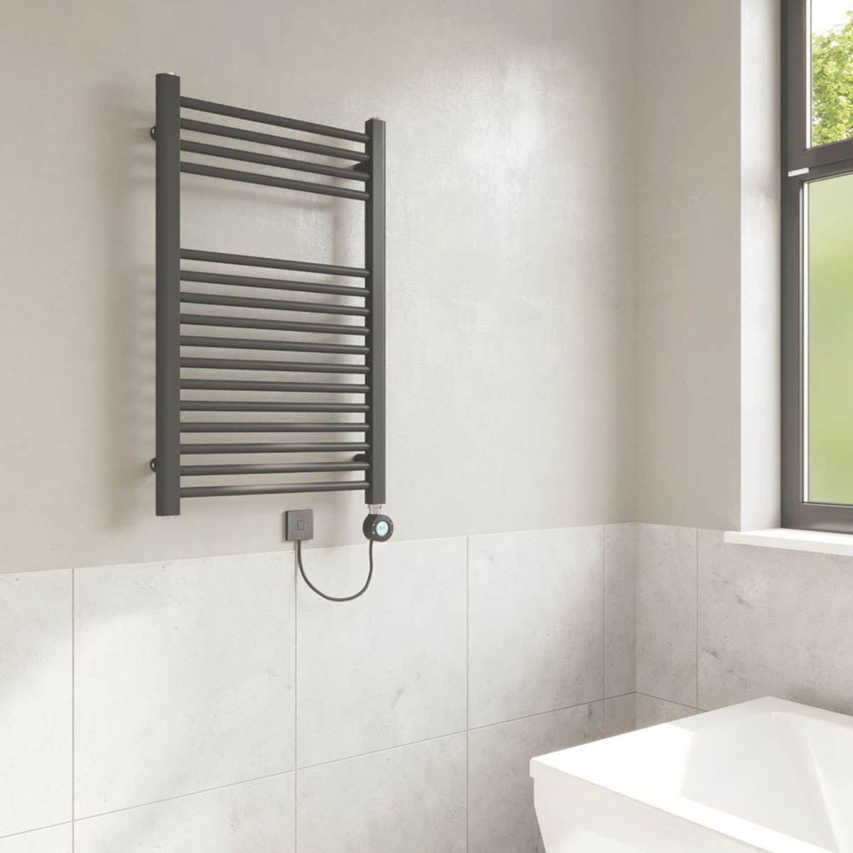Flomasta Electric Towel Rail Radiator Black Flat Bathroom Warmer (H)80x(W)50cm - Image 2
