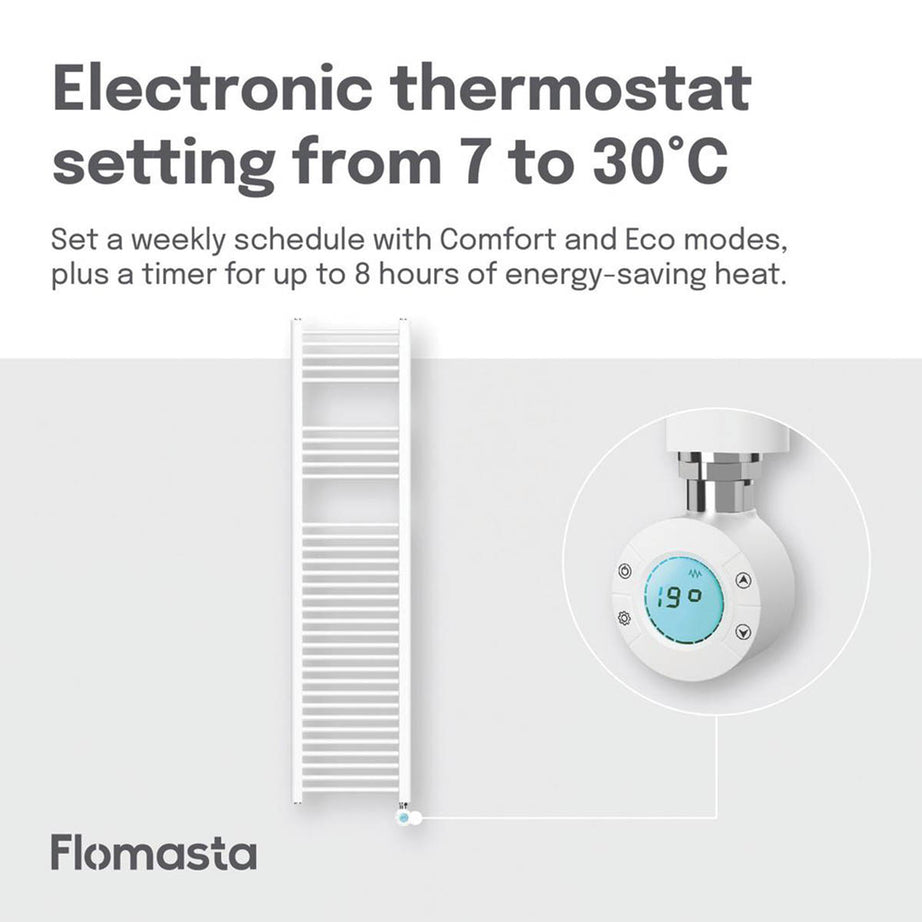 Flomasta Flat Towel Radiator Electric White Programmable 1600mm x 400mm 1364BTU - Image 5