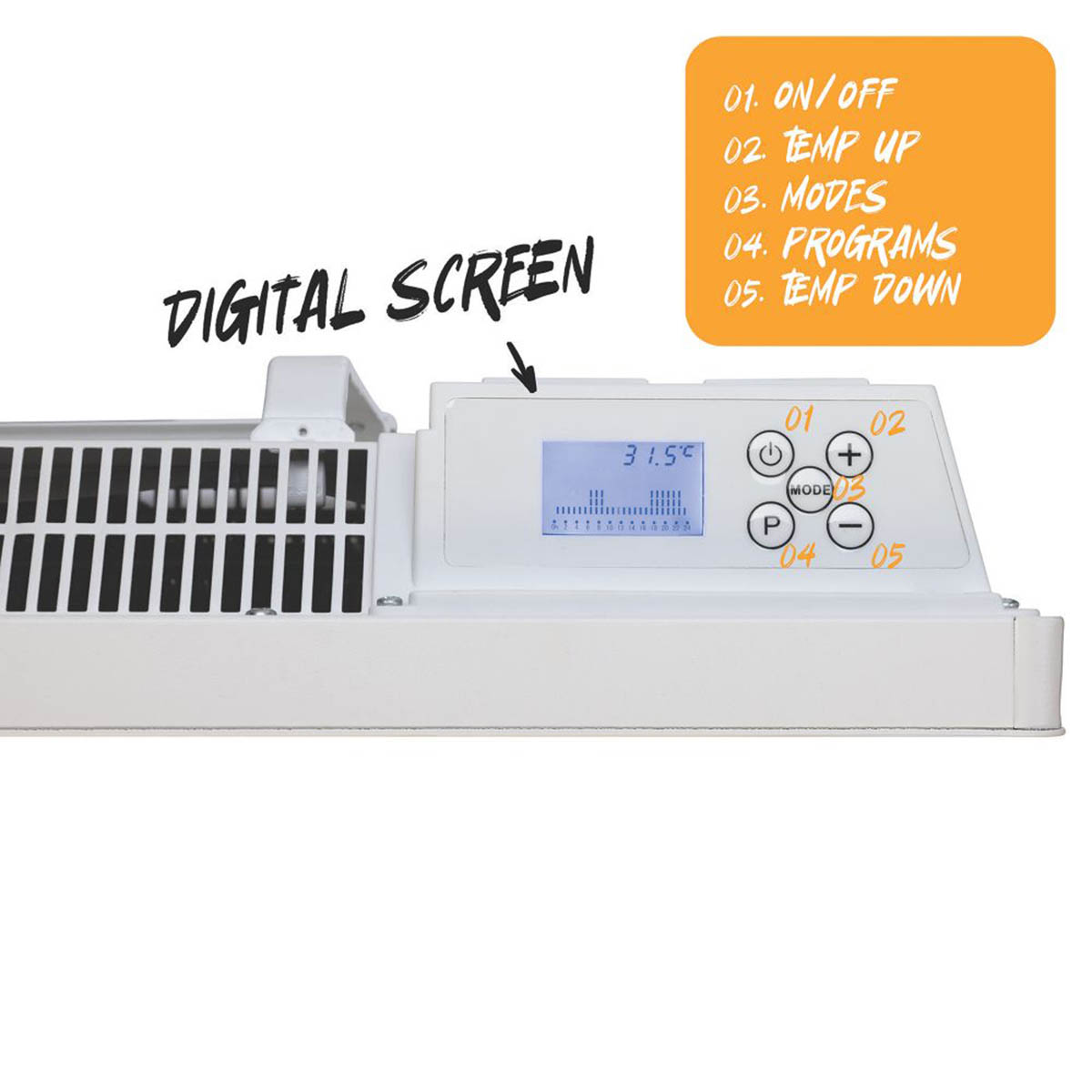 TCP  2000W Electric Wall-Mounted Convection Panel Heater White - Image 3