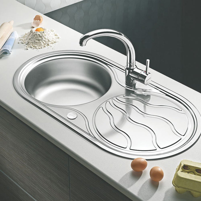 Kitchen Sink 1 Bowl Reversible Inset Drainer Waste Round Grey Stainless Steel - Image 2