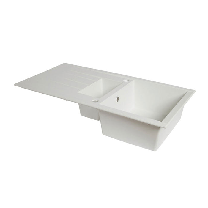 Essentials Kitchen Sink & Drainer Plastic White 1.5 Bowl Reversible 1000x500mm - Image 3