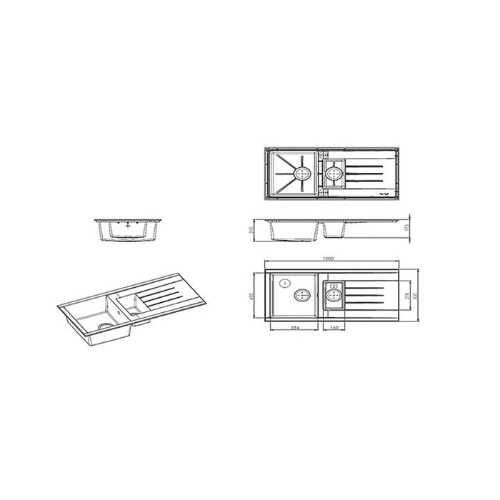 Essentials Kitchen Sink & Drainer Plastic White 1.5 Bowl Reversible 1000x500mm - Image 4