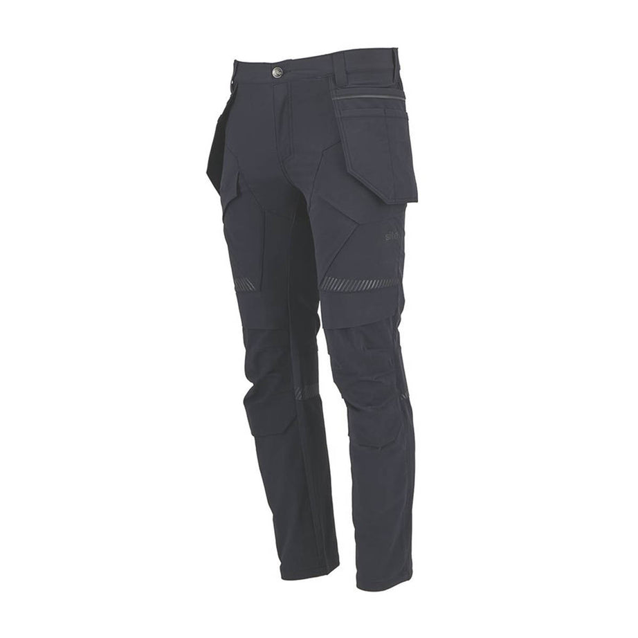 Site Work Trousers Mens Slim Fit Black Stretch Multi Pockets Cargo 32"W 32"L - Image 1