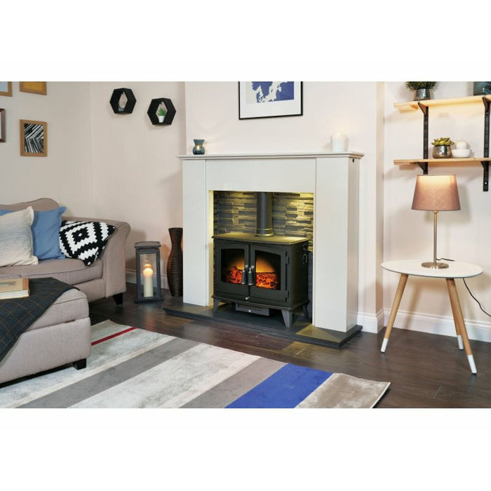 Electric Fire Stove Fireplace Wood Flame Effect Black Heater Freestanding 1.8kW - Image 2