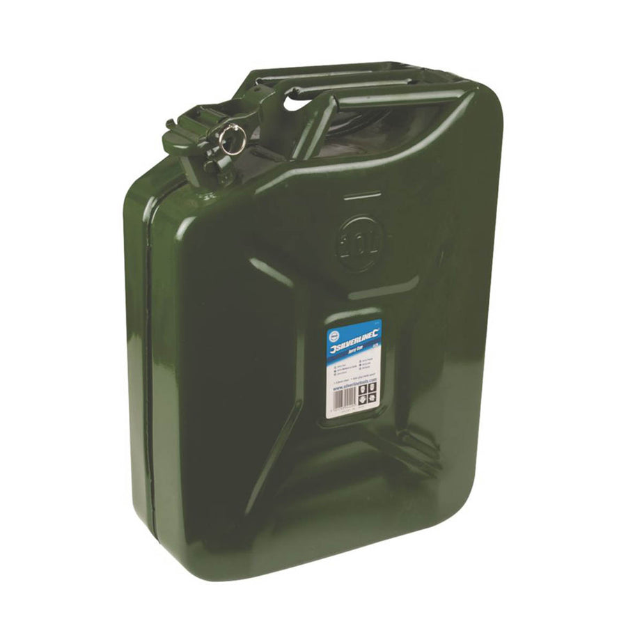 Silverline Jerry Can Steel Green 20Ltr Integrated Handle Leakproof Durable - Image 1