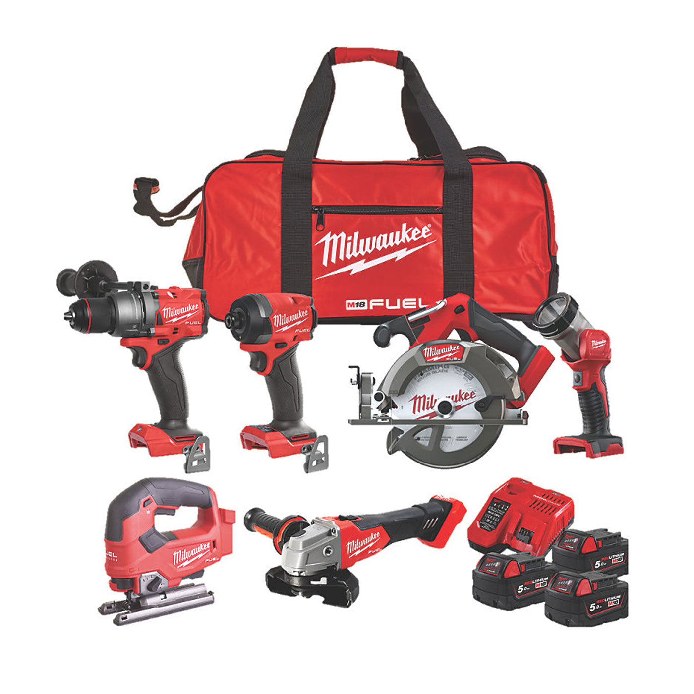 Milwaukee Power Tool Kit 6 Piece Cordless 18V 3x5.0Ah Li-Ion M18FPP6M3-503BFUEL - Image 1