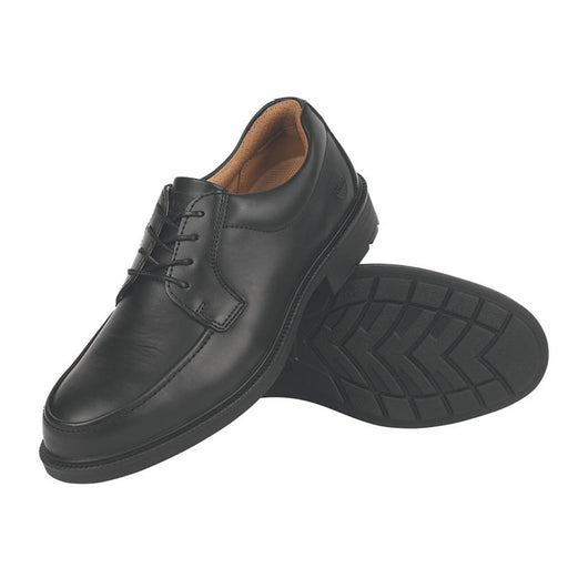 Safety Shoes Mens Wide Fit Black Leather Steel Toe Cap Lightweight Size 10 - Image 1