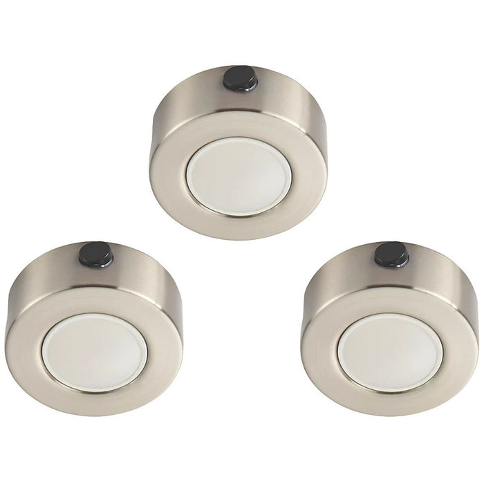LED Under Cabinet Downlight Round Satin Steel Nickel Warm Cool White Pack Of 3 - Image 1