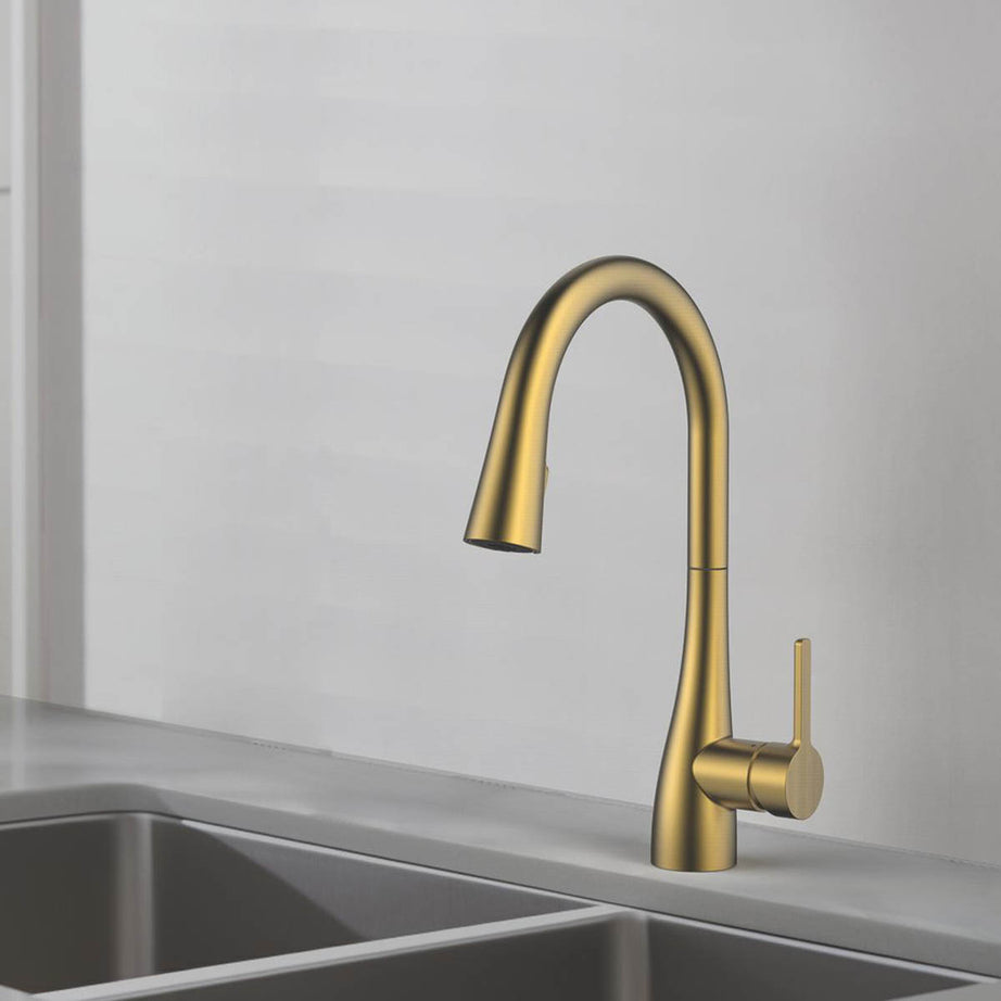 Swirl Kitchen Mixer Tap Pull-Out Spray Brass Effect Single Lever Modern - Image 2