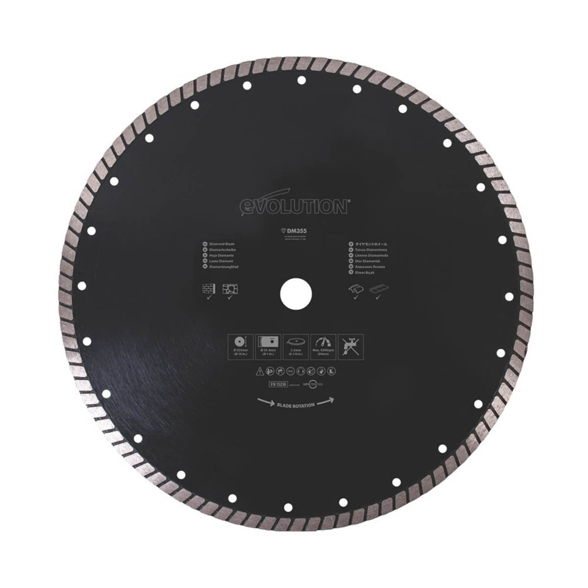 Evolution Circular Blade Diamond Cutting Disc Turbo Masonry Sintered 355x25.4mm - Image 1