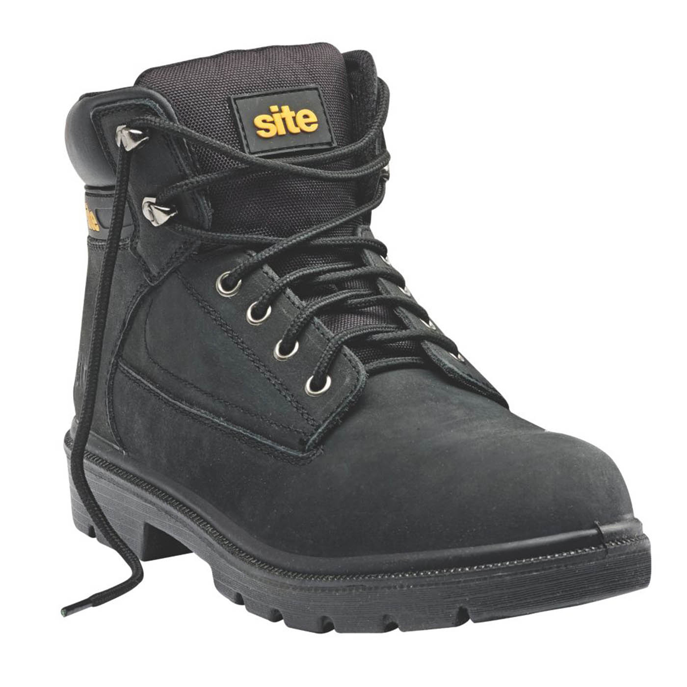 Site Safety Boots Mens Wide Fit Black Leather Steel Toe Lightweight Size 7 - Image 1
