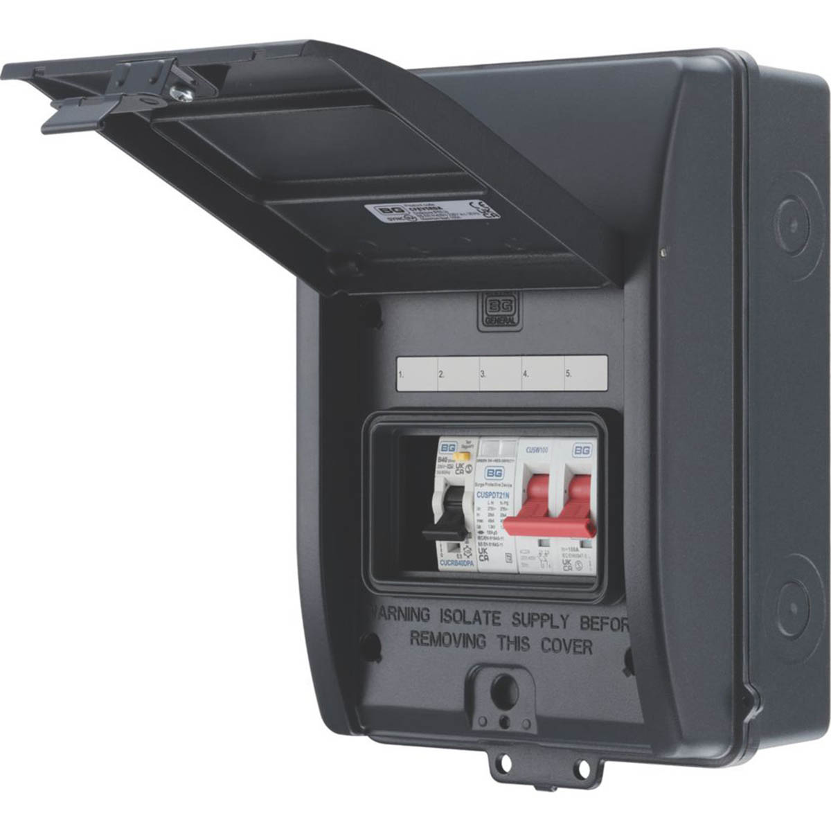 British General EV Consumer Unit Type 2 SPD Outdoor 5 Module Part Populated - Image 1