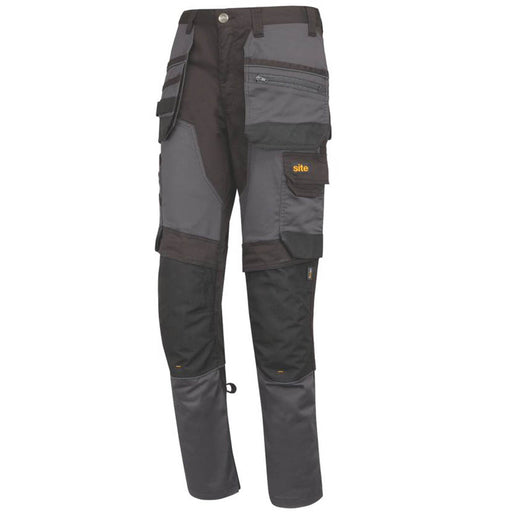 Site Work Trousers Stretch Mens Slim Fit Multi Pocket Grey Black 32"W 32"L - Image 1