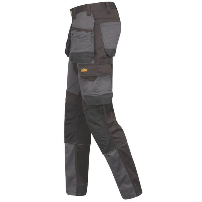 Site Work Trousers Stretch Mens Slim Fit Multi Pocket Grey Black 32"W 32"L - Image 5