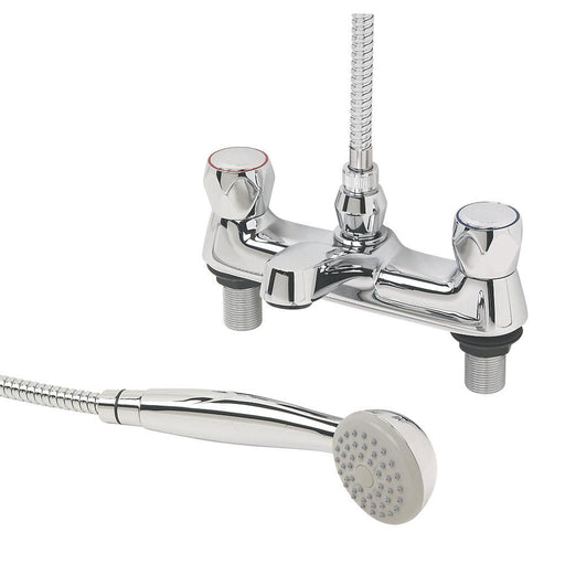 Swirl Bath Shower Mixer Tap Deck-Mounted Round Head Double Lever Chrome Plated - Image 1