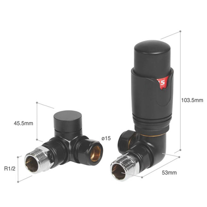 Radiator Valve And Lockshield Angled Thermostatic Black Liquid Sensor 15mm - Image 2
