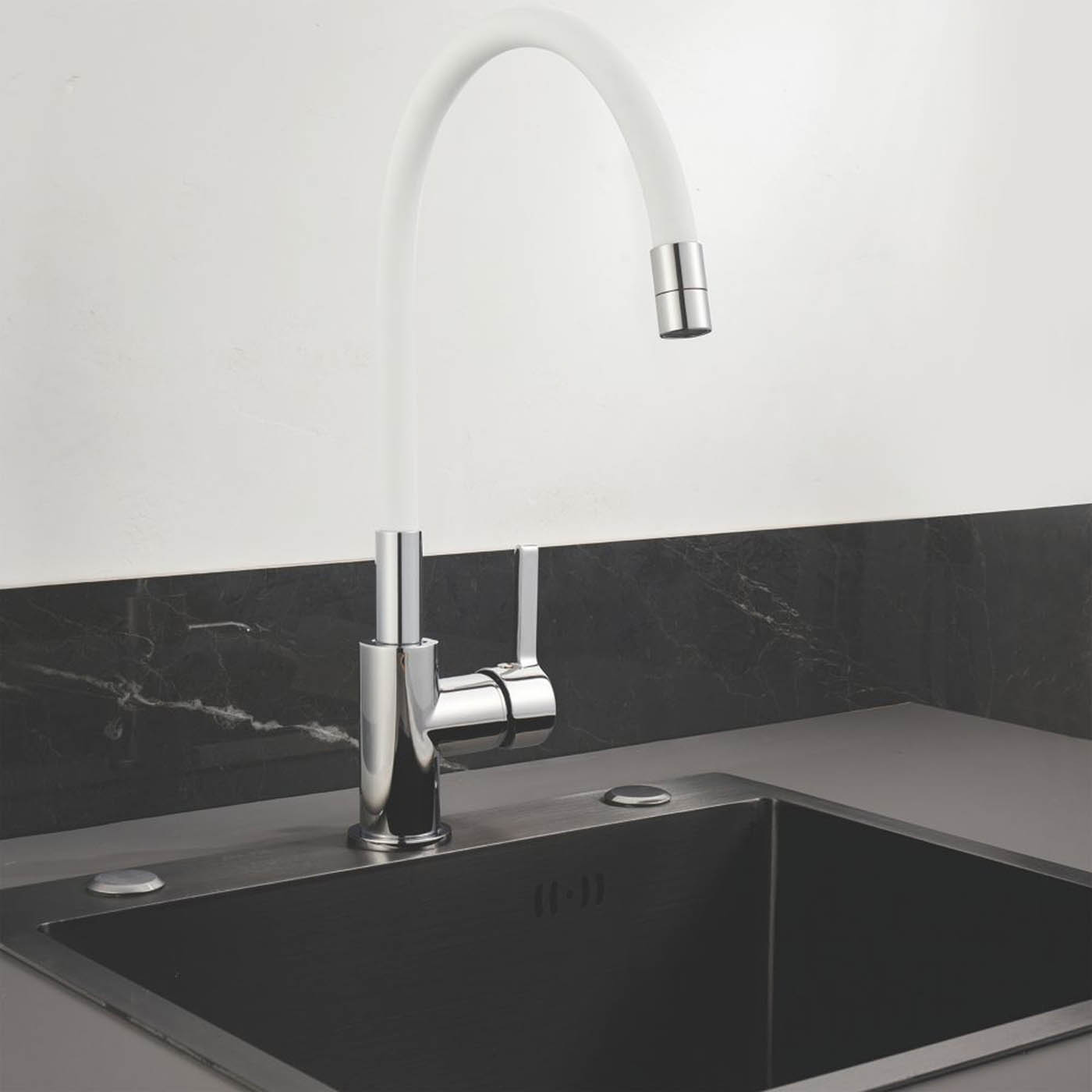 Kitchen Mixer Tap Monobloc Pull Out Spray Chrome White Swivel Spout Modern - Image 2