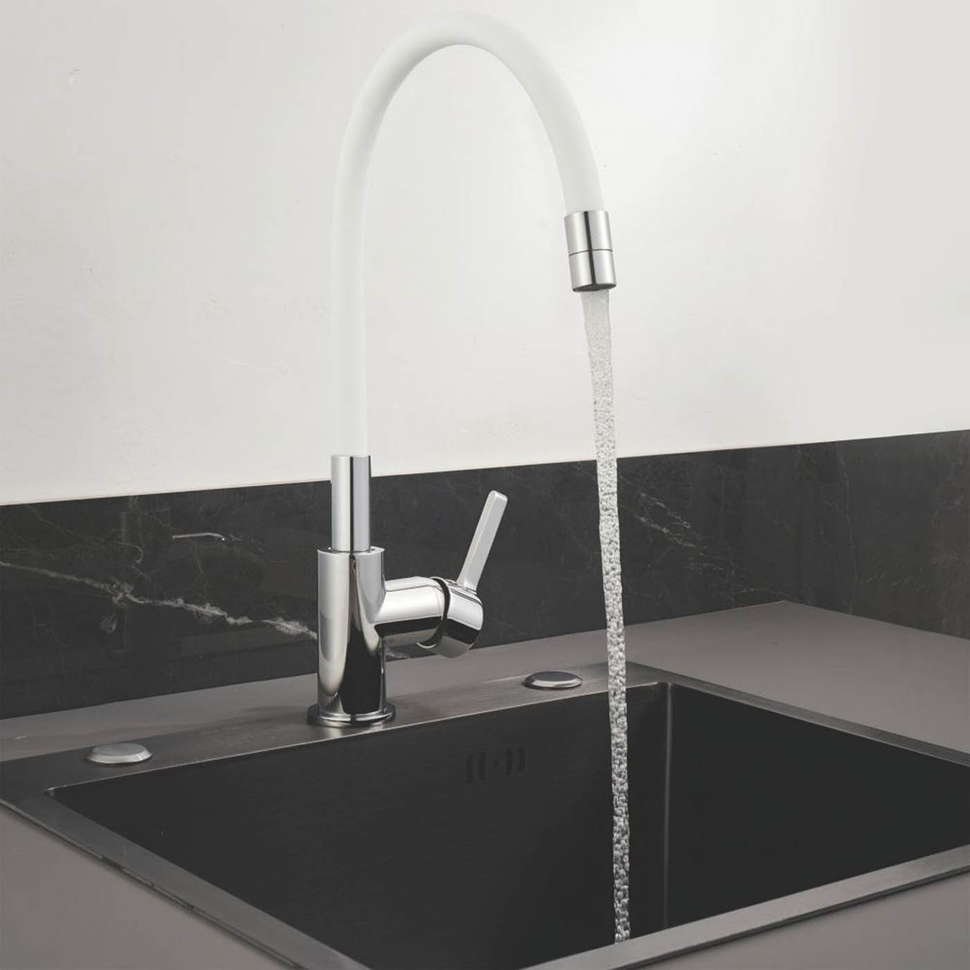 Kitchen Mixer Tap Monobloc Pull Out Spray Chrome White Swivel Spout Modern - Image 3