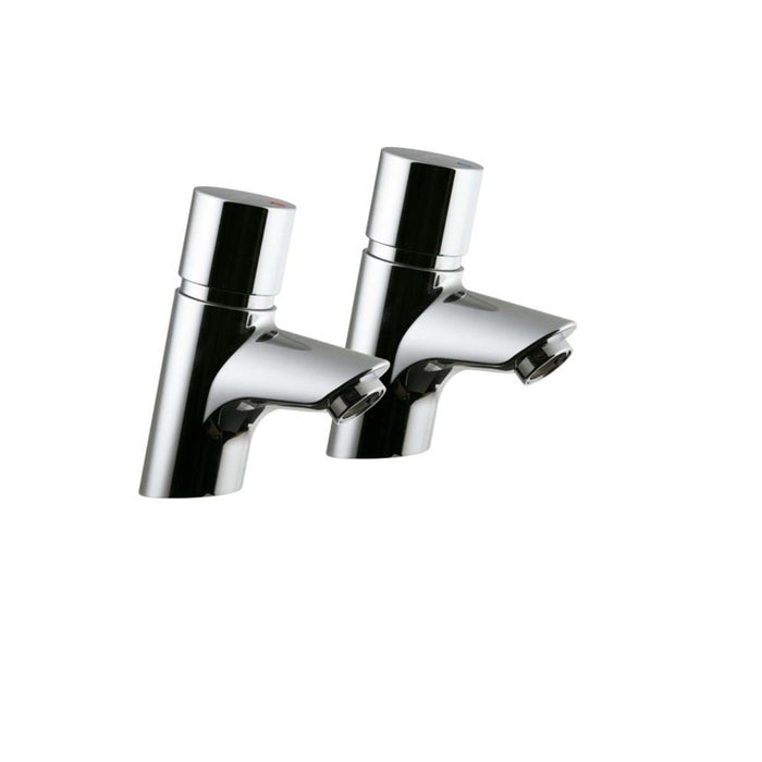 Bathroom Basin Pillar Taps Chromed Brass Self-Closing Push-Button Contemporary - Image 2