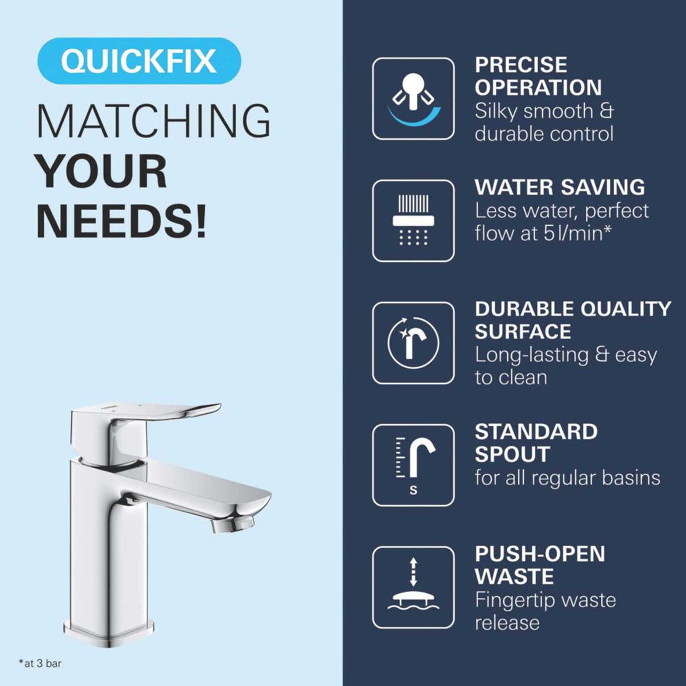 Grohe Dice Chrome 185mm Standard Lever Mono Basin Mixer Tap  With Clicker Waste - Image 4