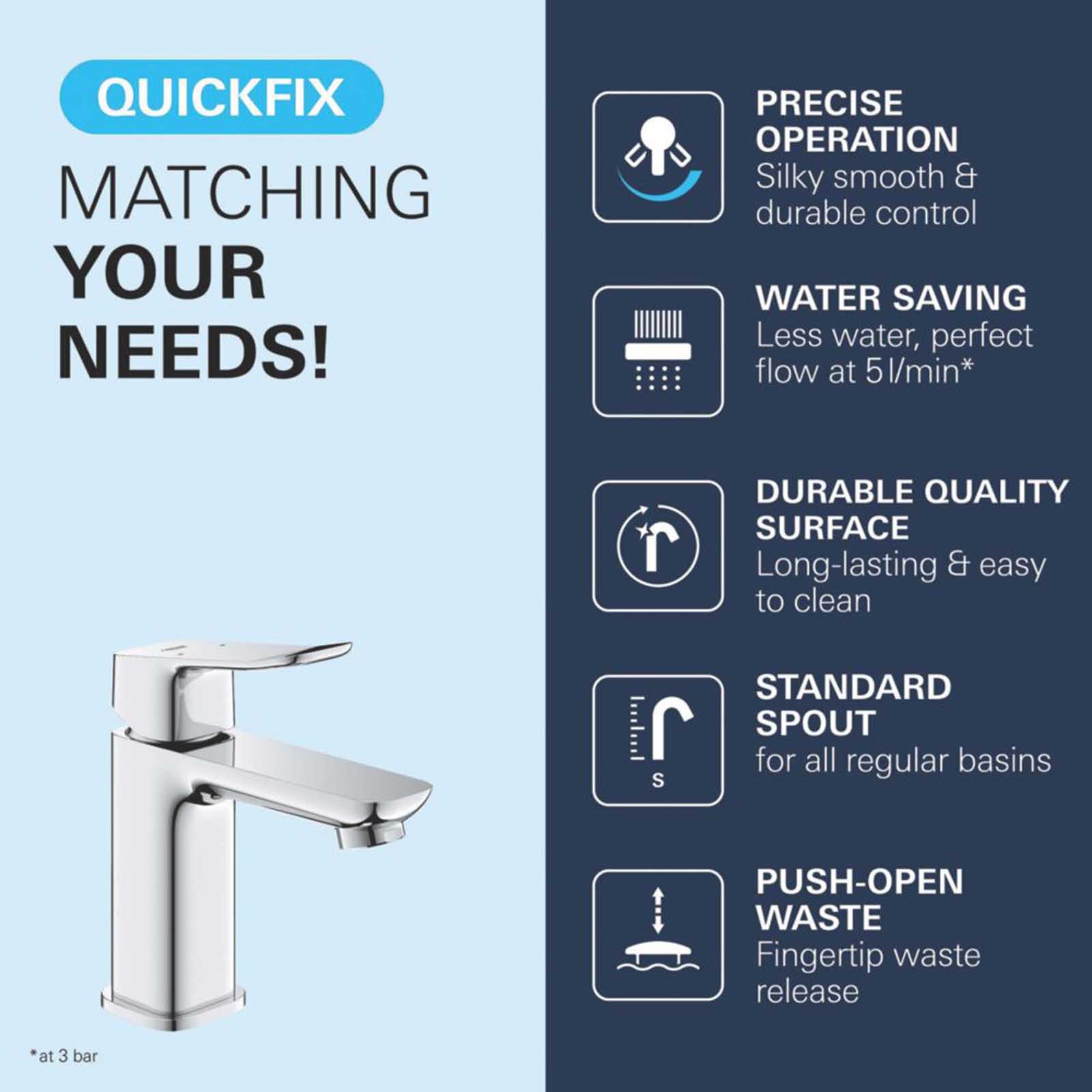 Grohe Dice Chrome 185mm Standard Lever Mono Basin Mixer Tap  With Clicker Waste - Image 4