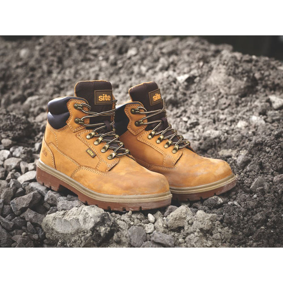 Site Womens Safety Boots Wide Fit Honey Leather Work Shoes Steel Toe Size 5 - Image 2
