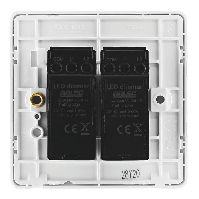 Arlec Dimmer Switch LED 2 Gang 2 Way Matt White Raised Slim Screwless Faceplate - Image 3