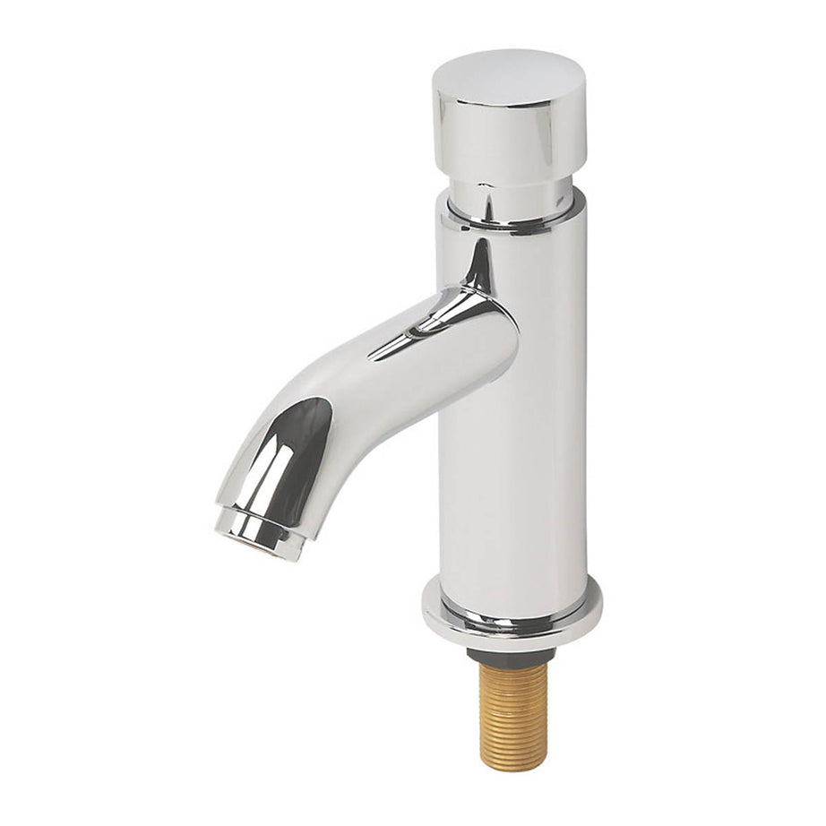Bathroom Basin Pillar Tap Chrome Push Button Self Closing Brass Contemporary - Image 1