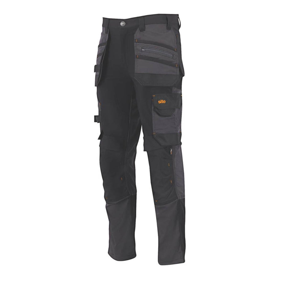 Site Work Trousers Mens Slim Fit Black Grey Stretch Multi Pockets 32"W 32"L - Image 1