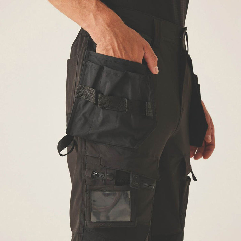 Regatta Hi Vis Work Trousers Mens Slim Fit Black Yellow Multi Pockets 38"W 32"L - Image 6