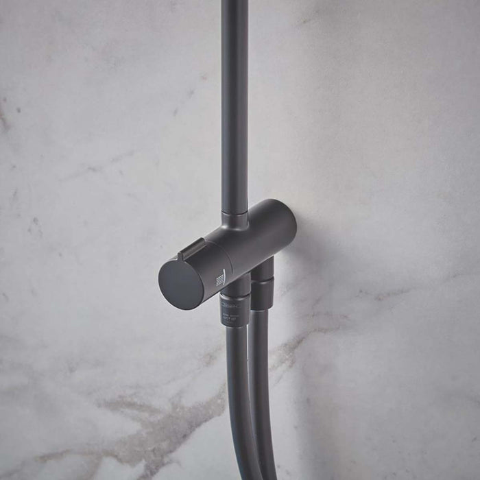 Bathroom Shower Mixer Set Matt Black Brass 3-Spray Patterns Round Twin Head - Image 4