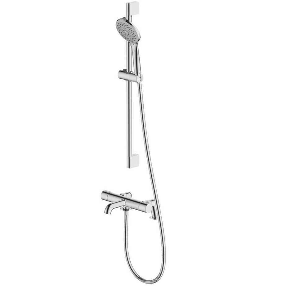 Mixer Shower With Bath Filler Tap Thermostatic Chrome Round Head Double Lever - Image 1