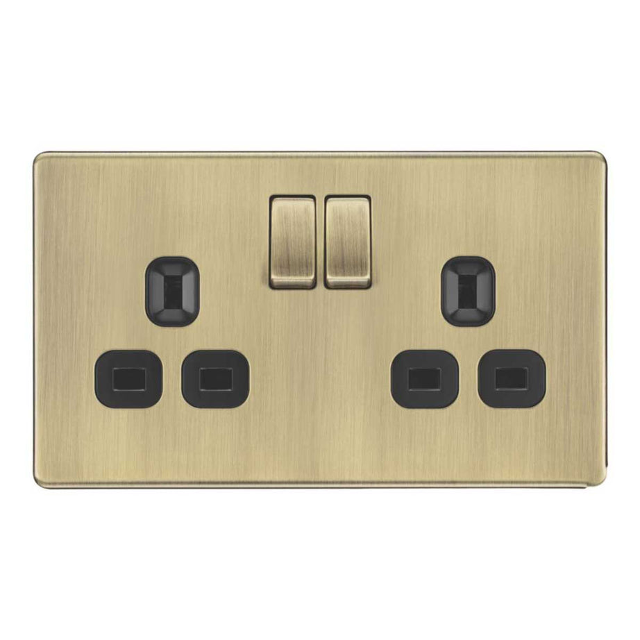 Switched Wall Socket 13A 2-Gang DP Screwless Antique Brass Flat Pack of 5 - Image 2