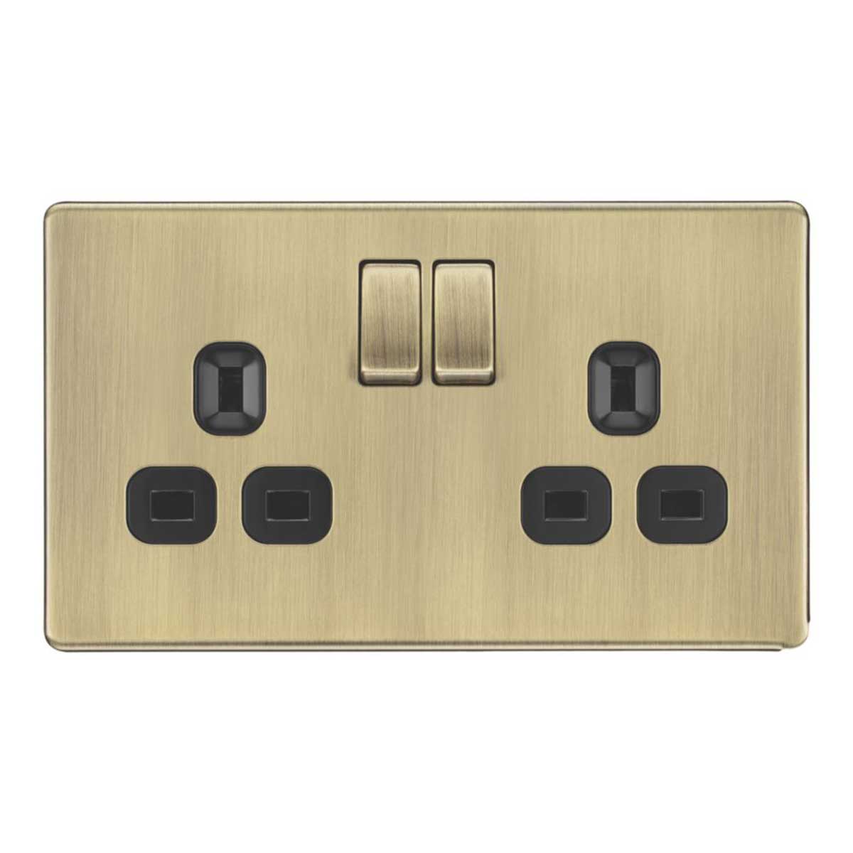 Switched Wall Socket 13A 2-Gang DP Screwless Antique Brass Flat Pack of 5 - Image 2