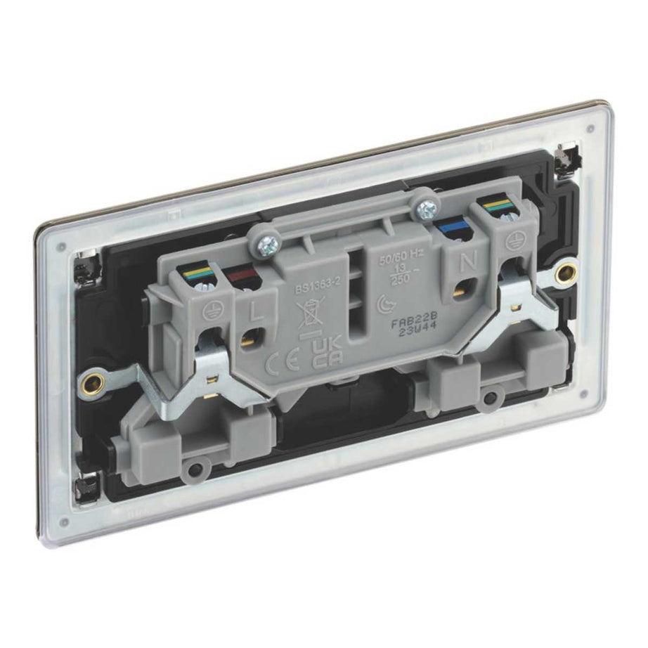 Switched Wall Socket 13A 2-Gang DP Screwless Antique Brass Flat Pack of 5 - Image 4