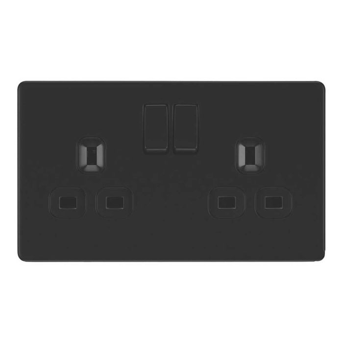 Switched Wall Socket 13A 2-Gang DP Matt Black With Black Inserts Flat 5 Pack - Image 2