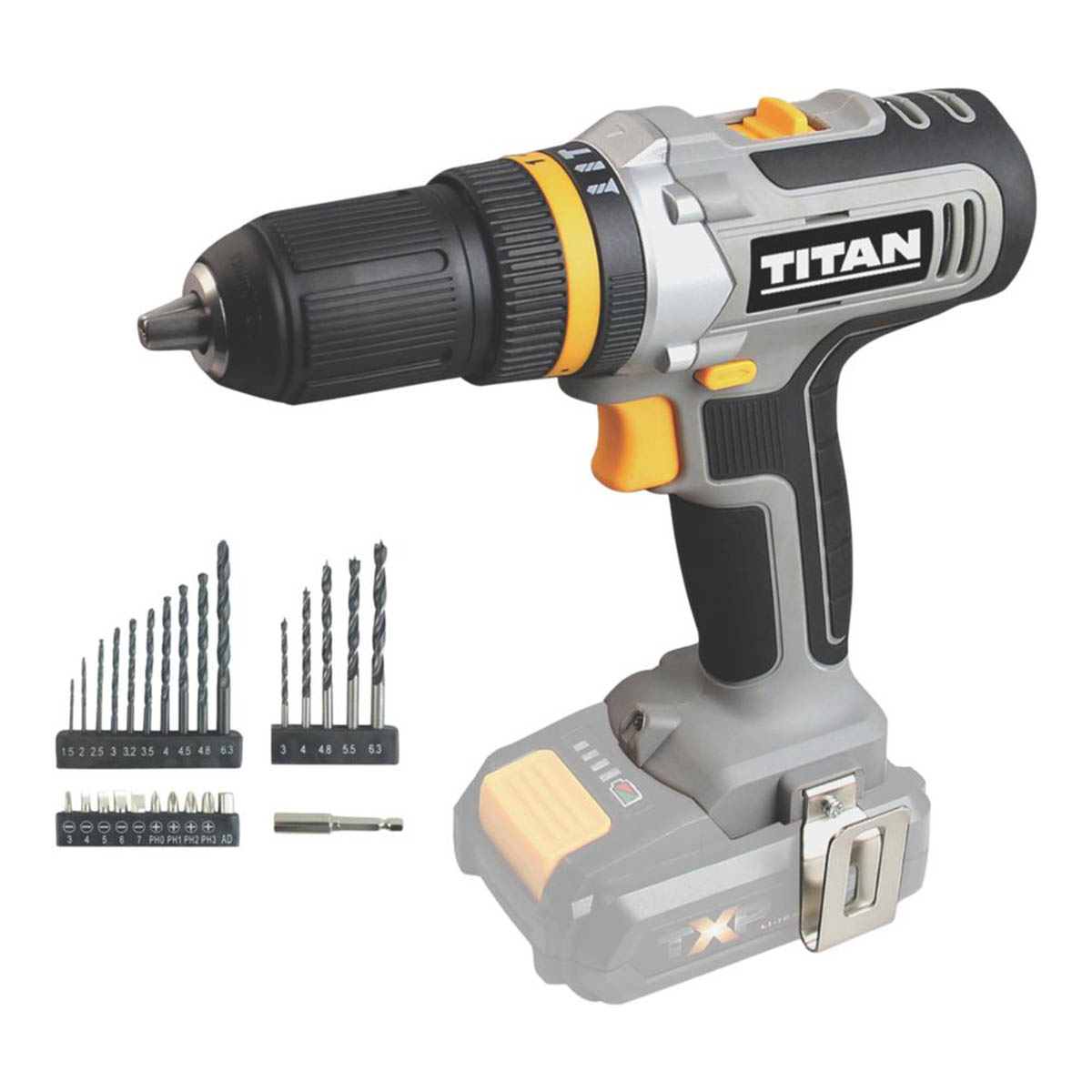 Titan Combi Drill Cordless 18V Li-Ion TTI884COM Soft Grip Compact Body Only - Image 1