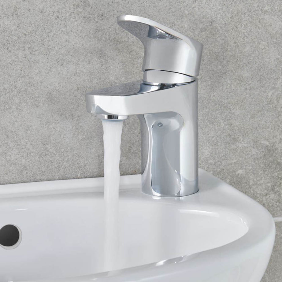 Swirl Bathroom Basin Tap Mono Mixer Silver Lever Clicker Waste Contemporary - Image 3