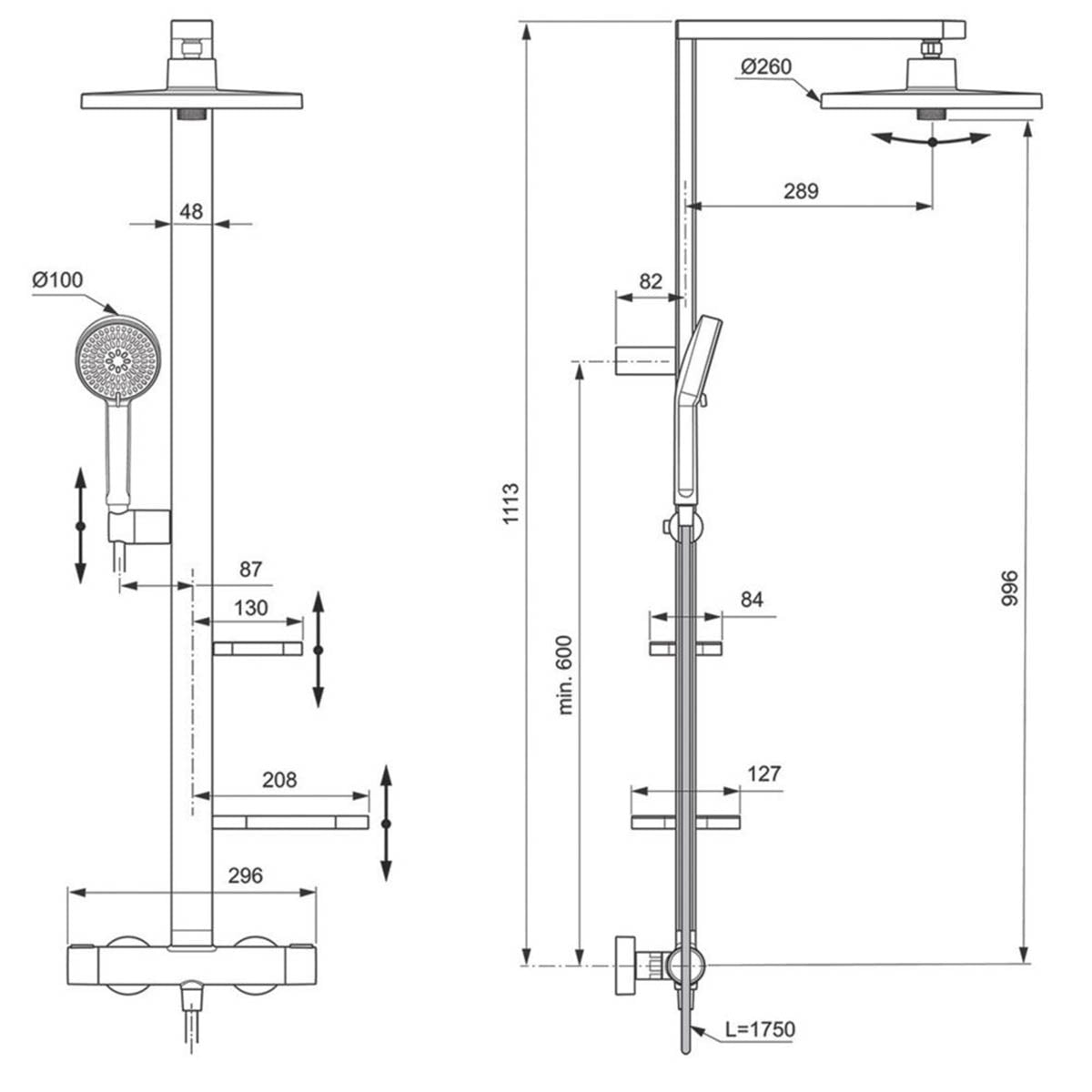 Bathroom Thermostatic Mixer Shower Exposed Silver 2 Spray Pattern Twin Head - Image 4