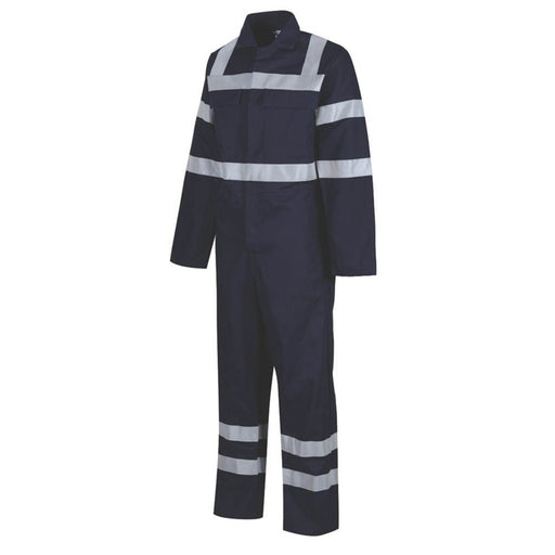 Boilersuit Mens Navy Reflective Tape Trim Coverall Overall 40"Chest 31"L Size S - Image 1