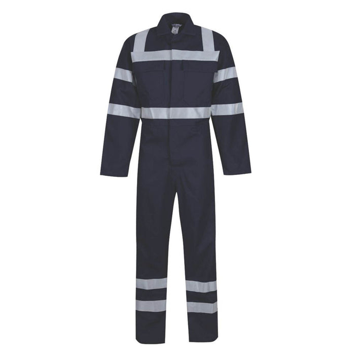 Boilersuit Mens Navy Reflective Tape Trim Coverall Overall 40"Chest 31"L Size S - Image 4