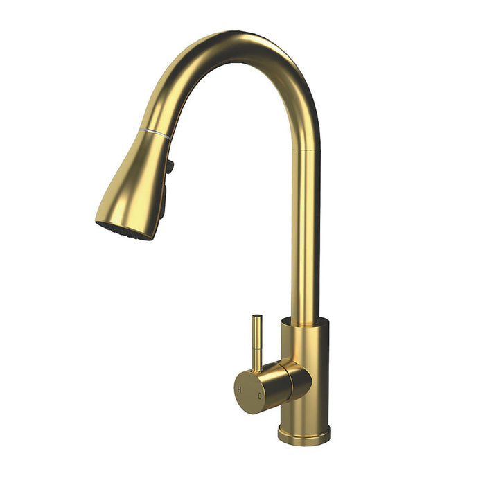 Kitchen Tap Mixer Brushed Brass Single Lever Pull-Out Spout Contemporary Faucet - Image 1