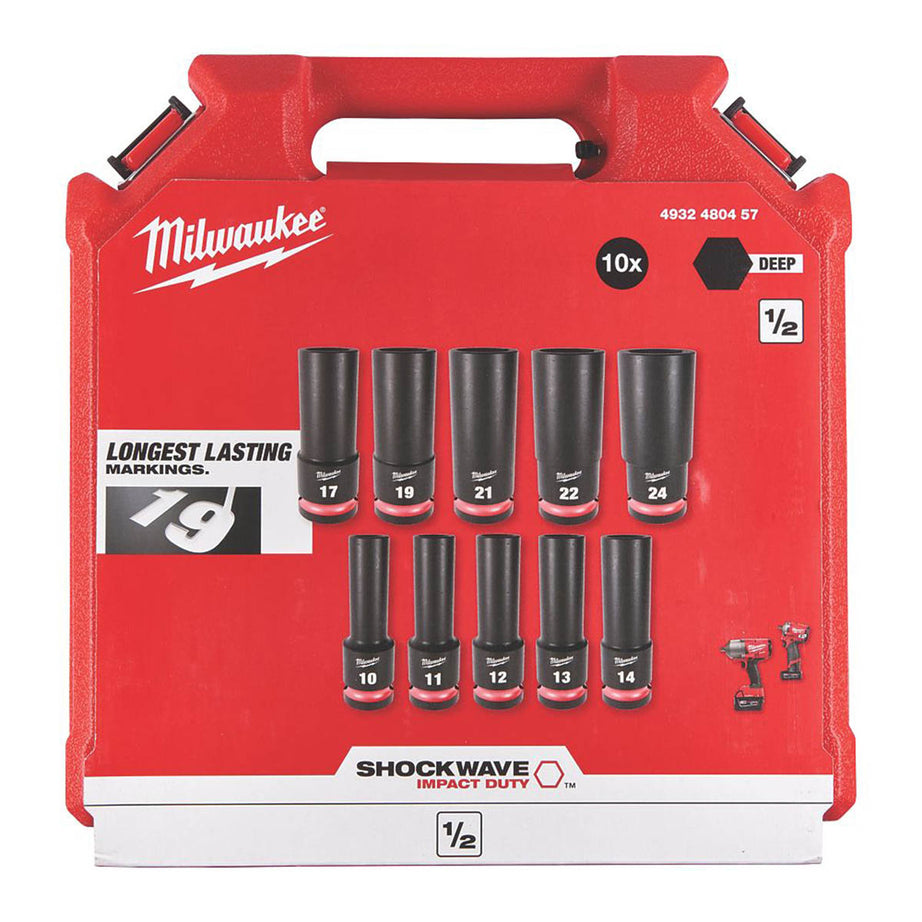 Milwaukee Impact Deep Socket Set SHOCKWAVE 1/2" Drive Imperial Pack Of 10 - Image 3
