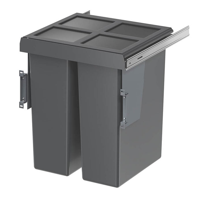 Essentials Pull-Out Bin 58Ltr 2 Containers Plastic Anthracite Side Mounted - Image 2