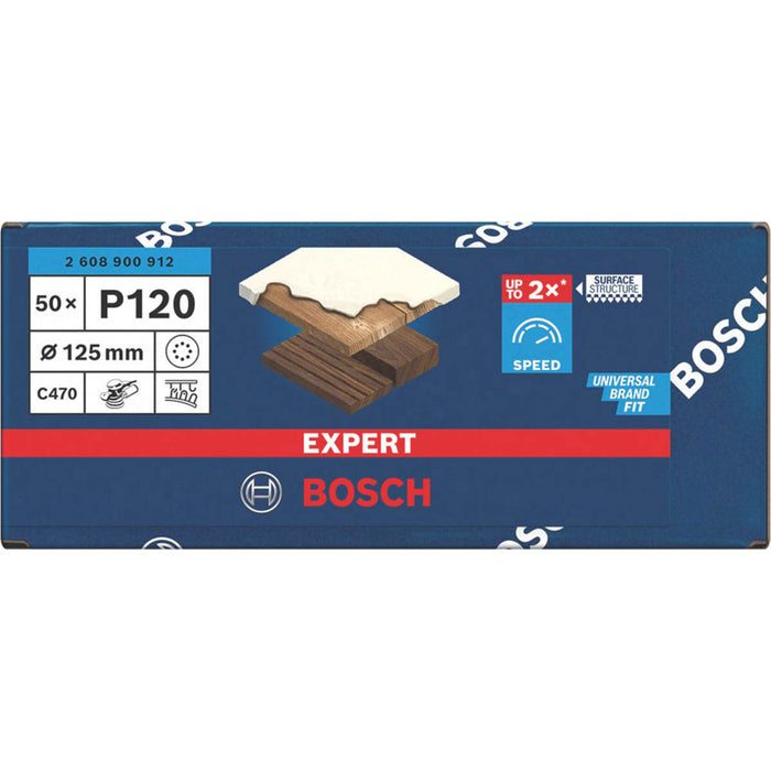 Bosch Expert C470 120 Grit 8-Hole Punched Wood Sanding Discs 125mm 50 Pack - Image 2